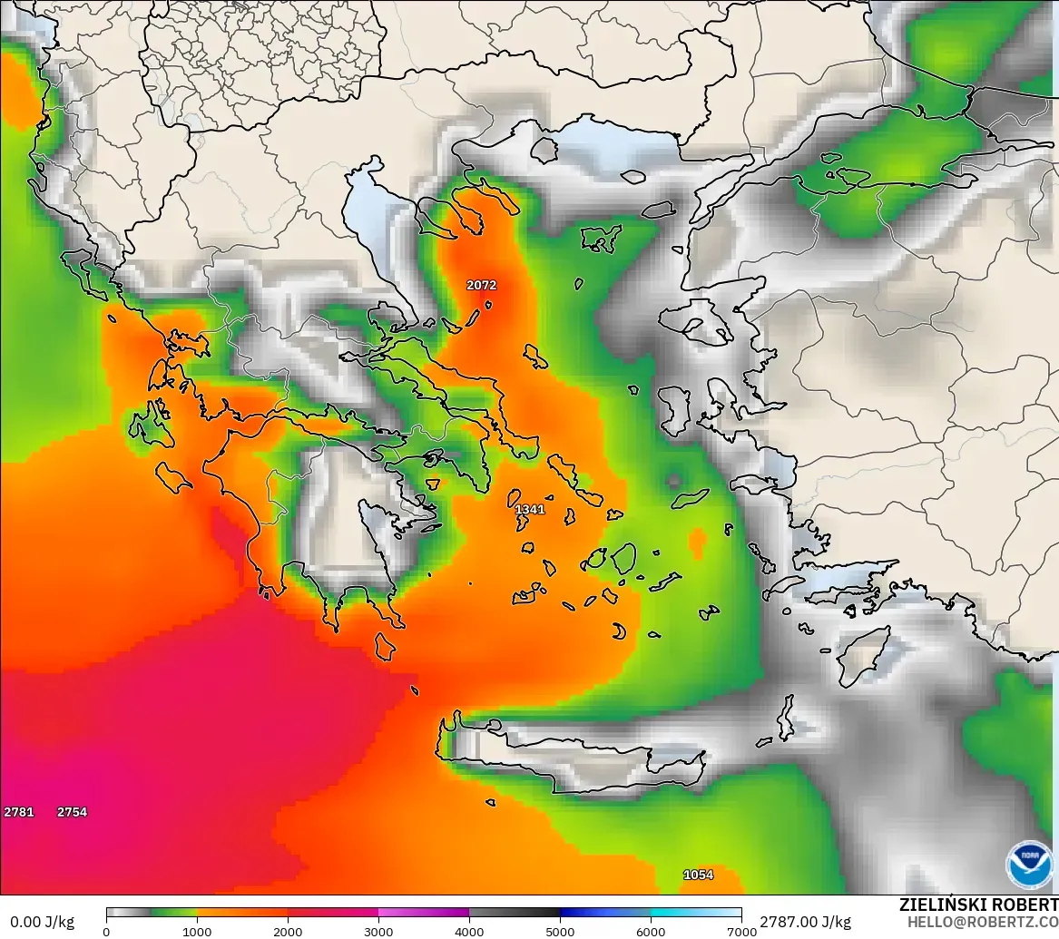 GFS modelo - Grecia, CAPE
