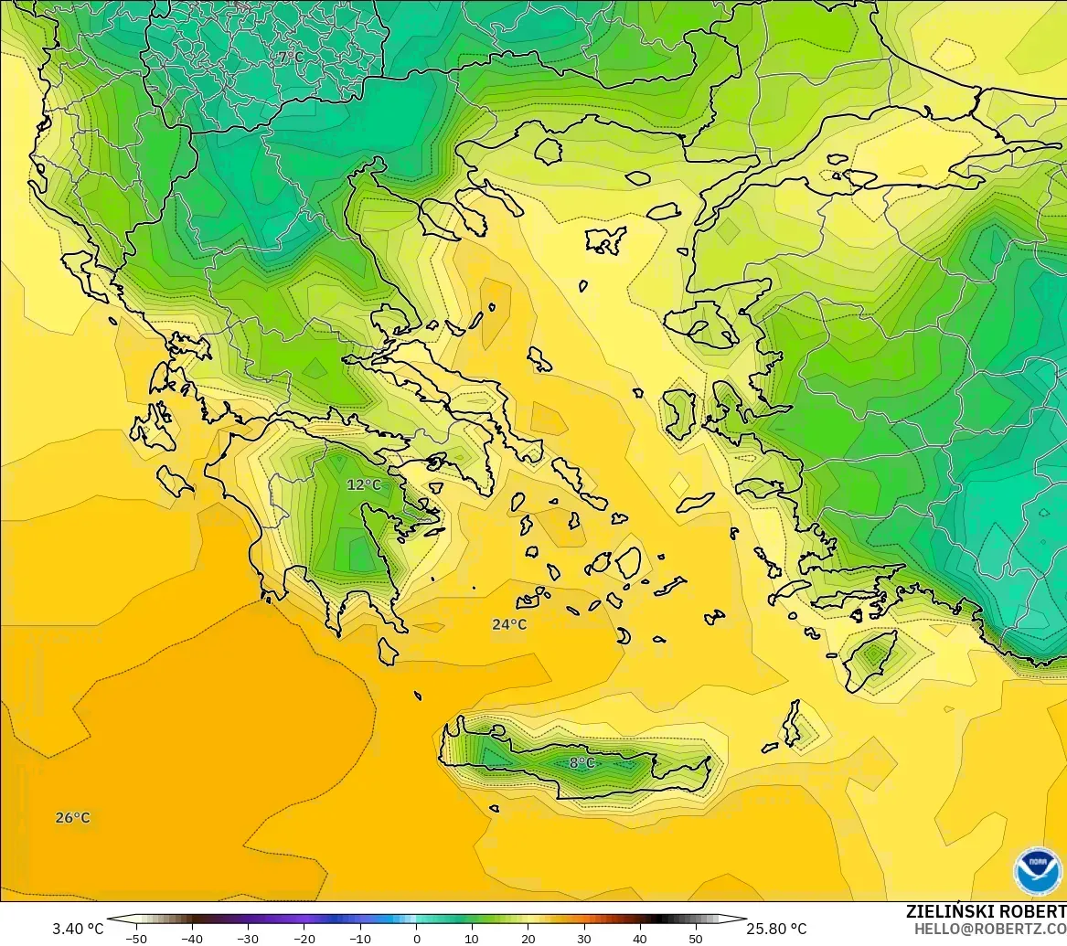 GFS modelo - Grecia, Punto de rocío a 2 m