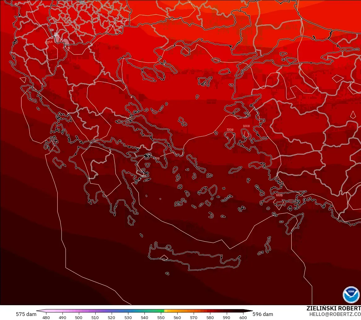 GFS modelo - Grecia, Altura geopotencial a 500 hPa