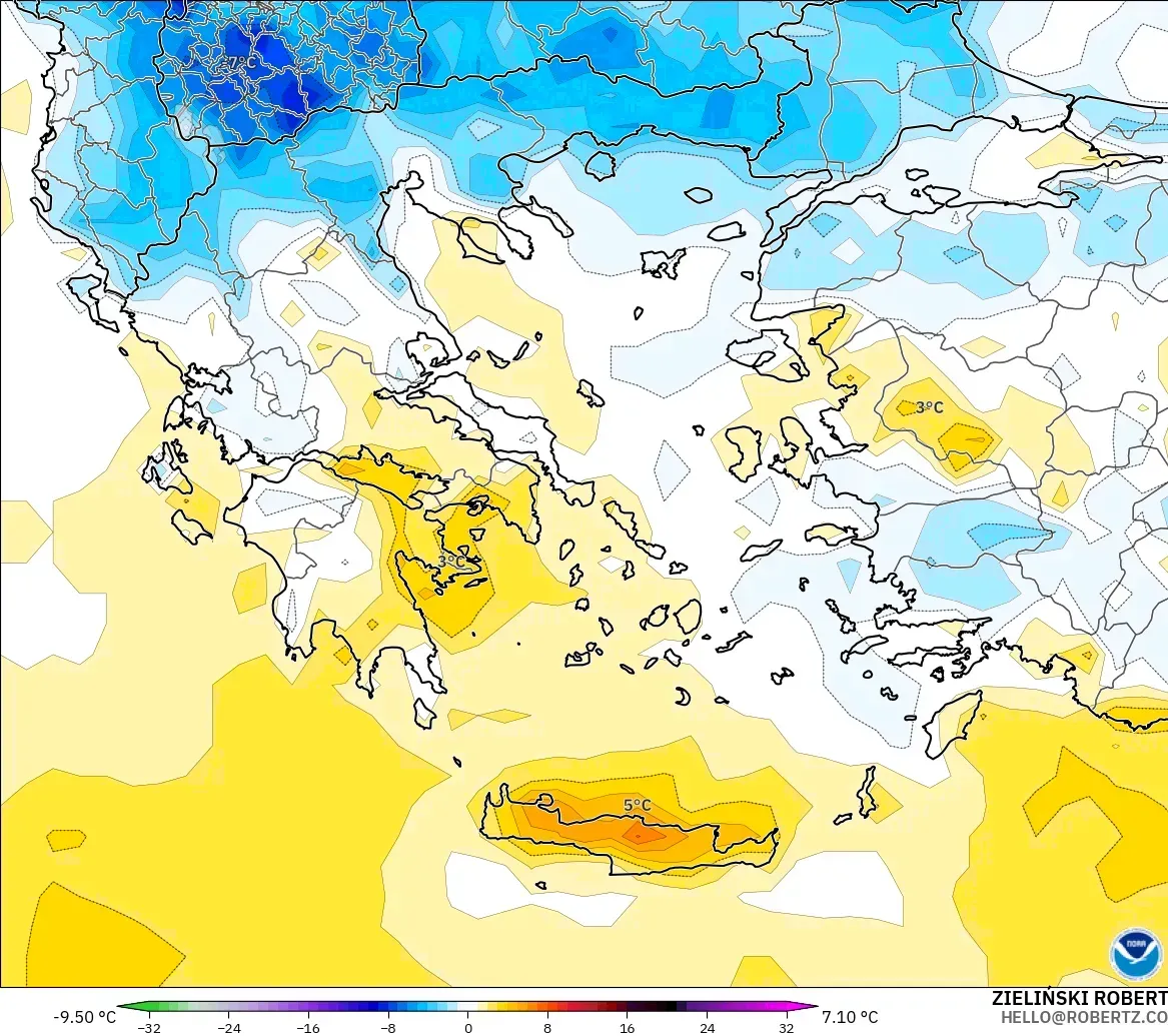 GFS modelo - Grecia, Anomalía de temperatura a 2 m