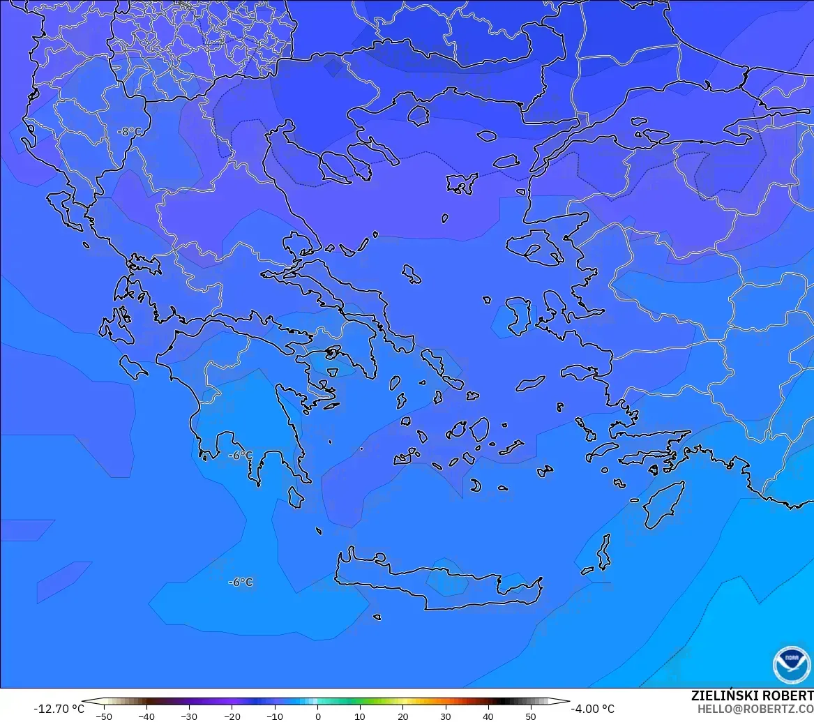 GFS modelo - Grecia, Temperatura a 500 hPa