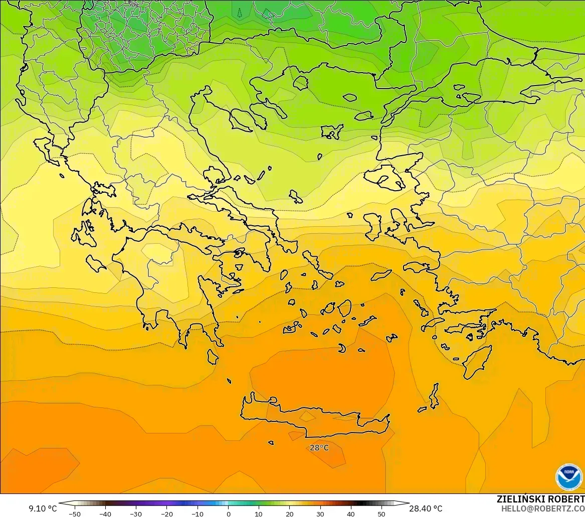 GFS modelo - Grecia, Temperatura a 850 hPa