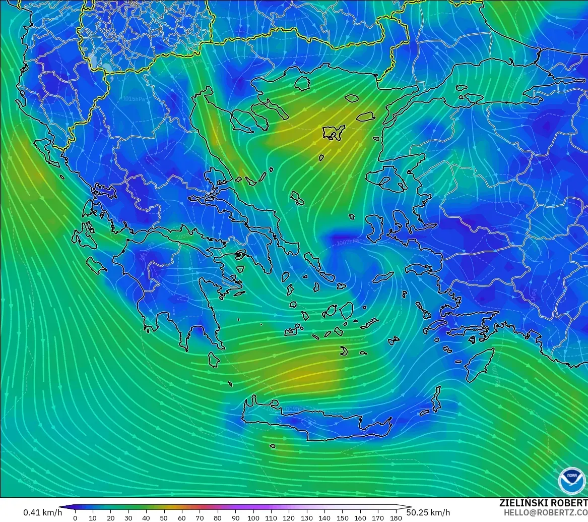 GFS modelo - Grecia, Viento a 10 m