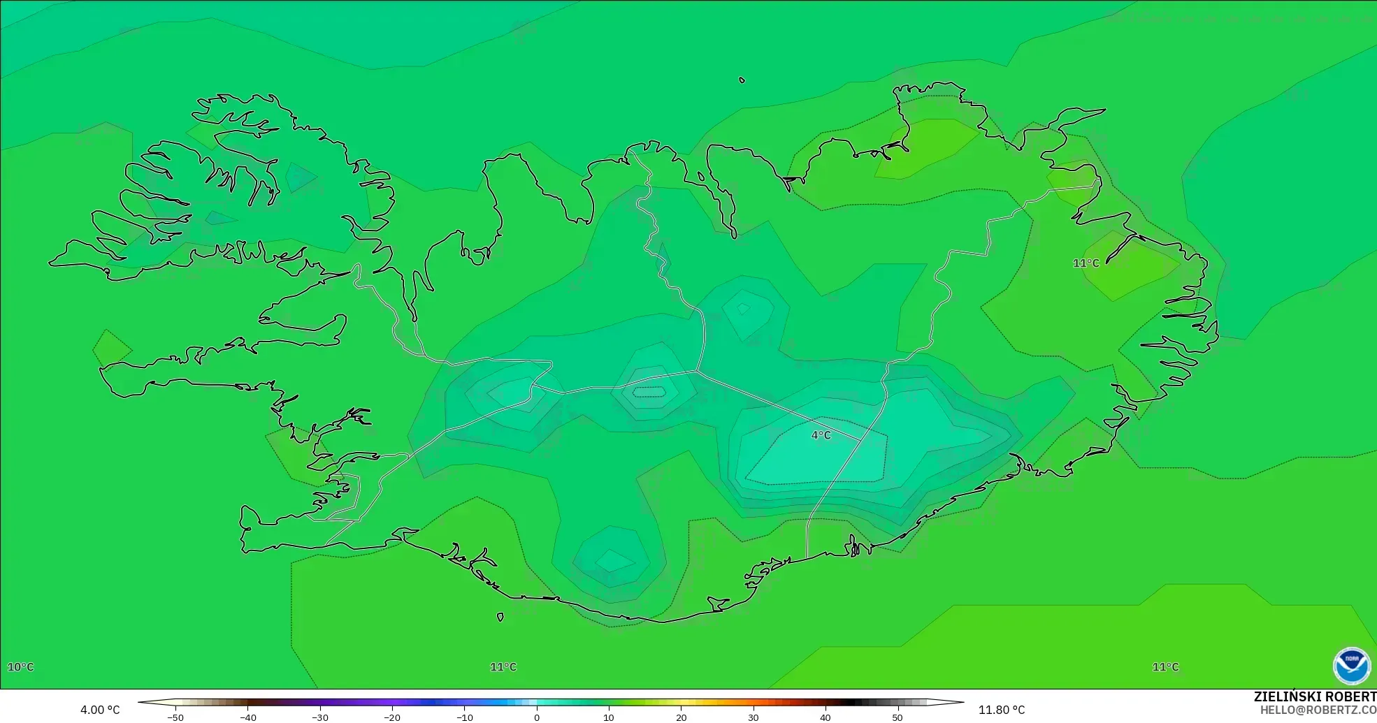 GFS modelo - Islandia, Punto de rocío a 2 m