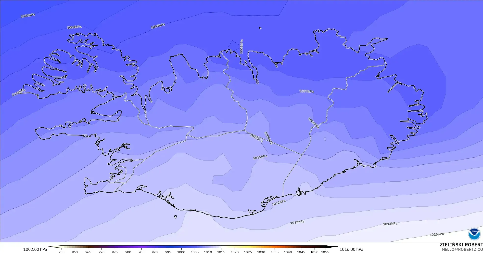 GFS modelo - Islandia, Presión