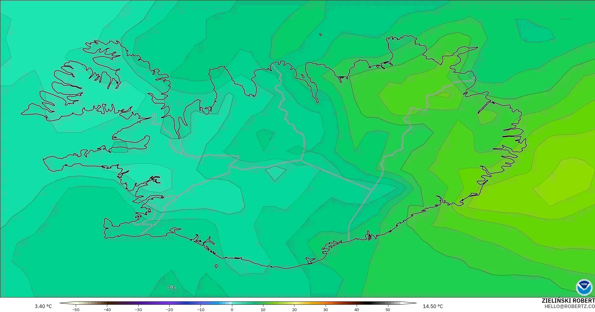 GFS modelo - Islandia, Temperatura a 850 hPa