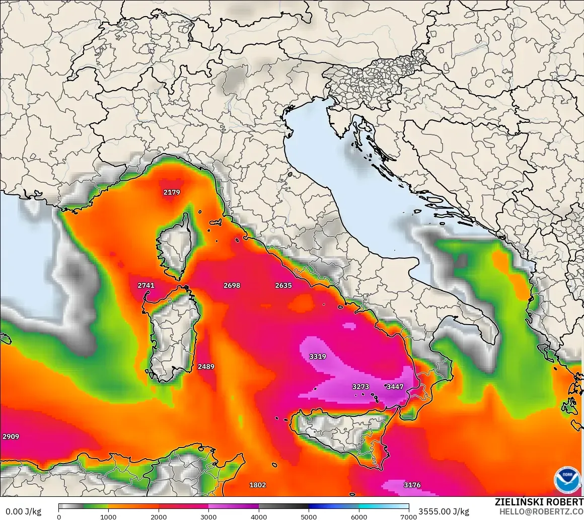 GFS modelo - Italia, CAPE