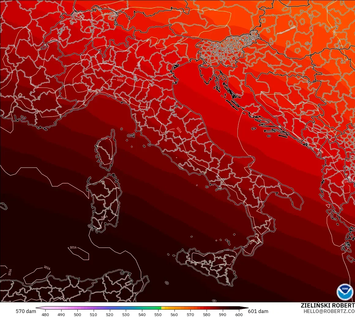 GFS modelo - Italia, Altura geopotencial a 500 hPa