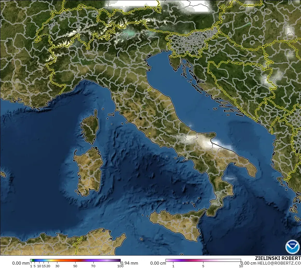 GFS modelo - Italia, Precipitación, nubes y presión