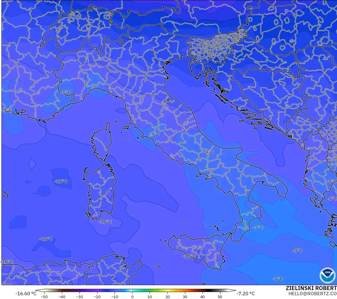 GFS modelo - Italia, Temperatura a 500 hPa