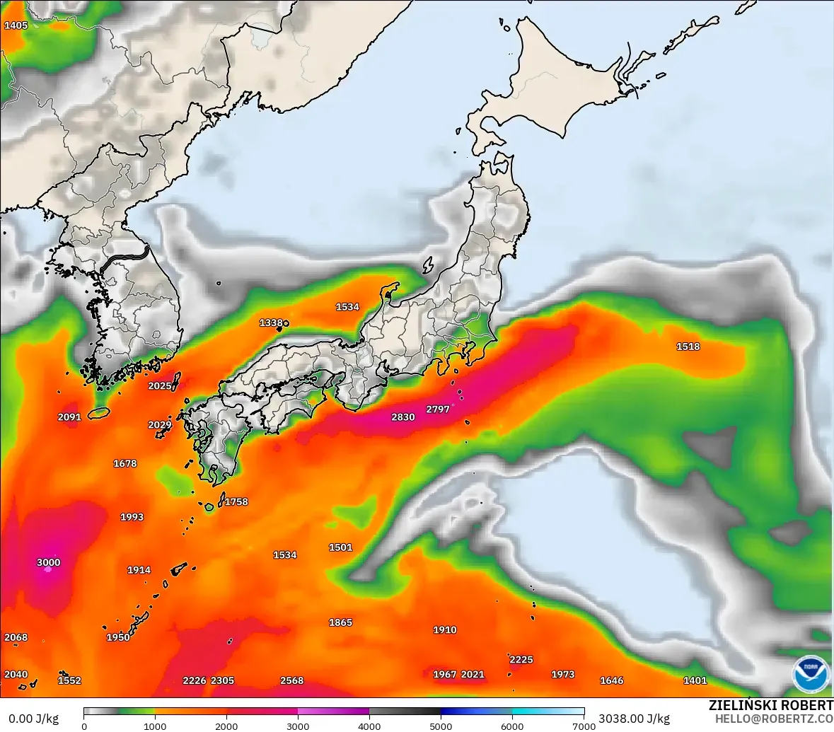 GFS modelo - Japón, CAPE