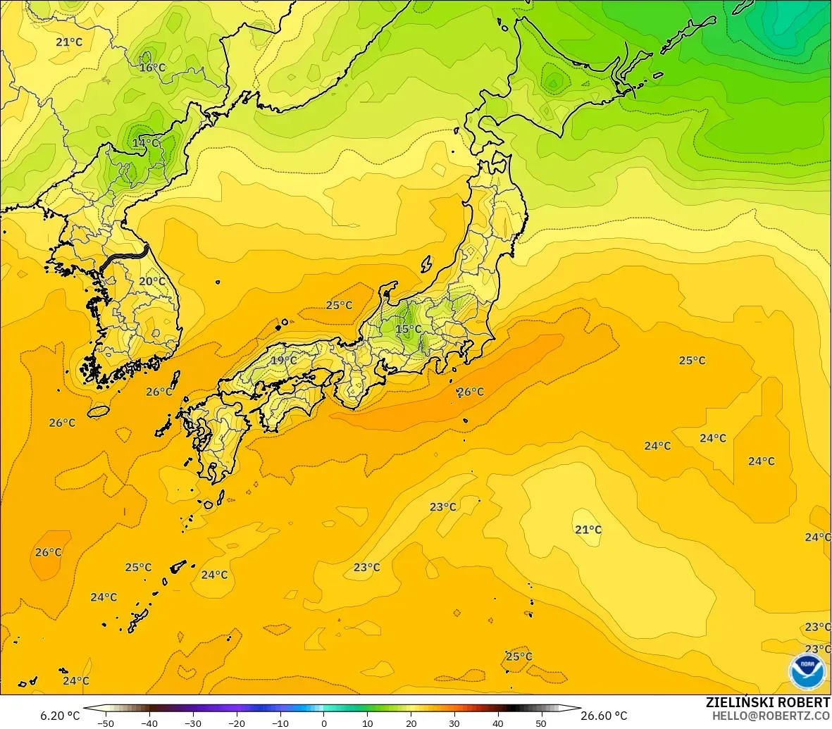 GFS modelo - Japón, Punto de rocío a 2 m