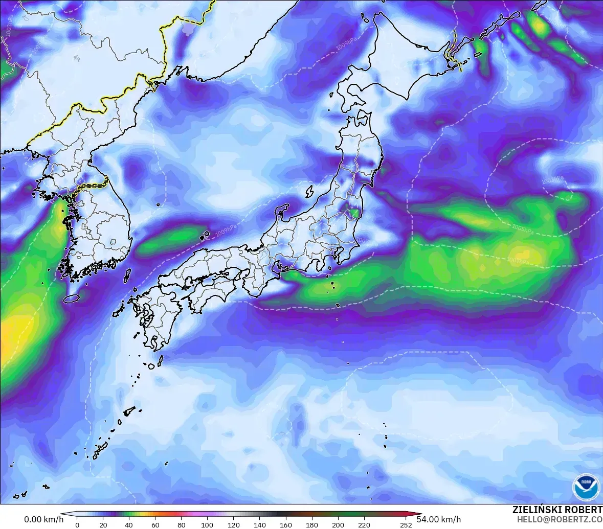 GFS modelo - Japón, Ráfagas de viento