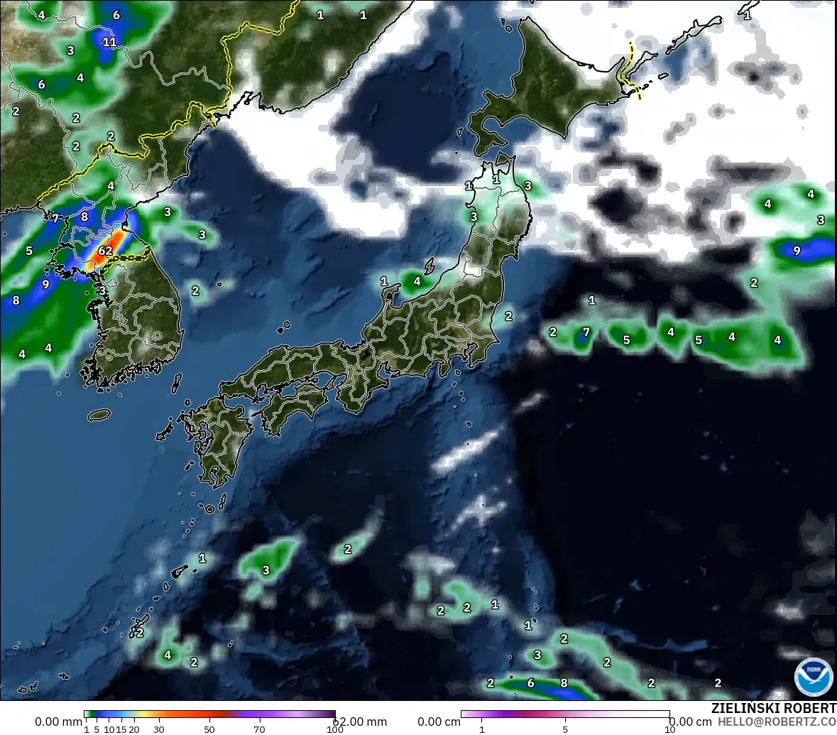 GFS modelo - Japón, Precipitación, nubes y presión
