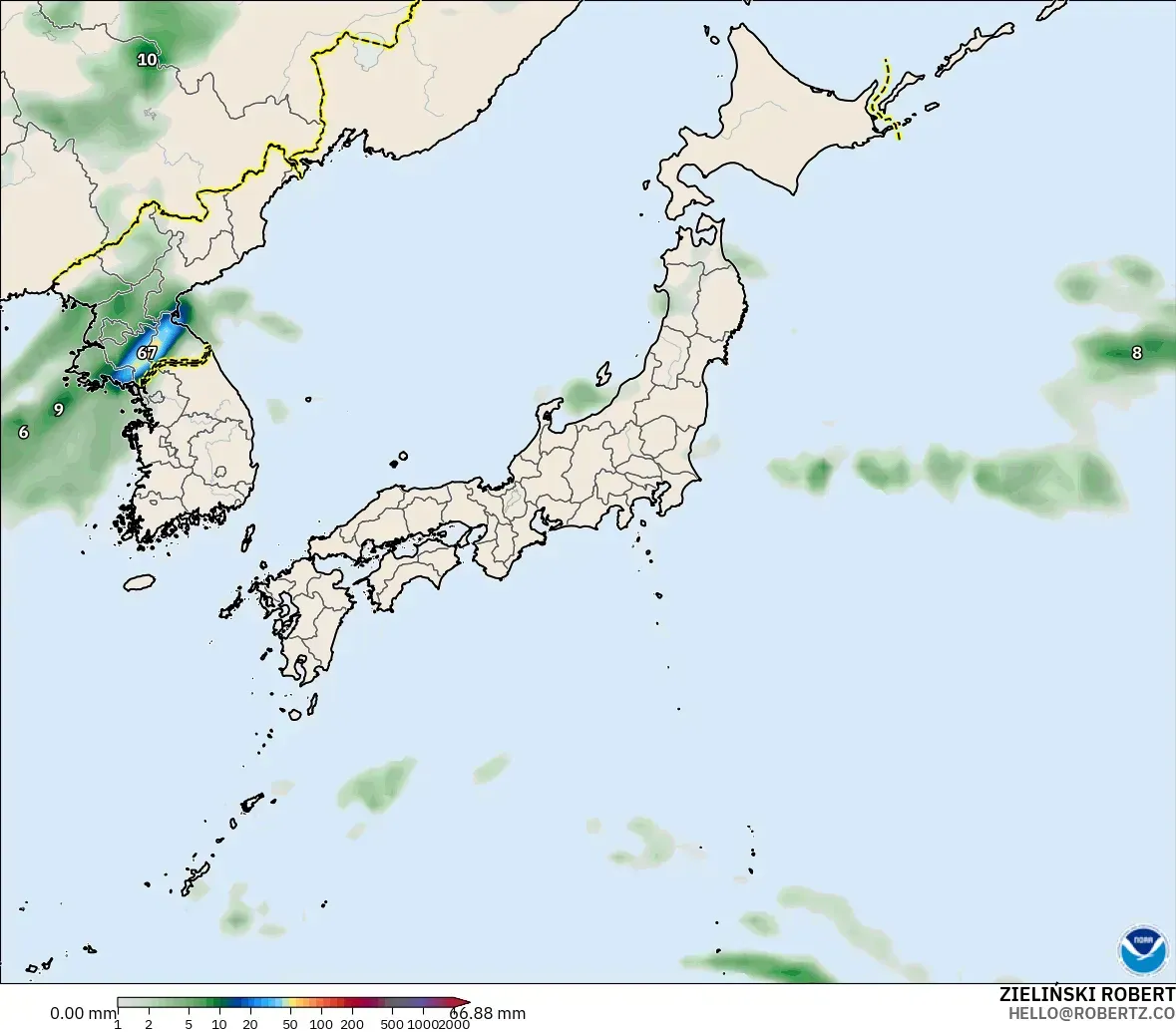 GFS modelo - Japón, Acumulación de precipitación