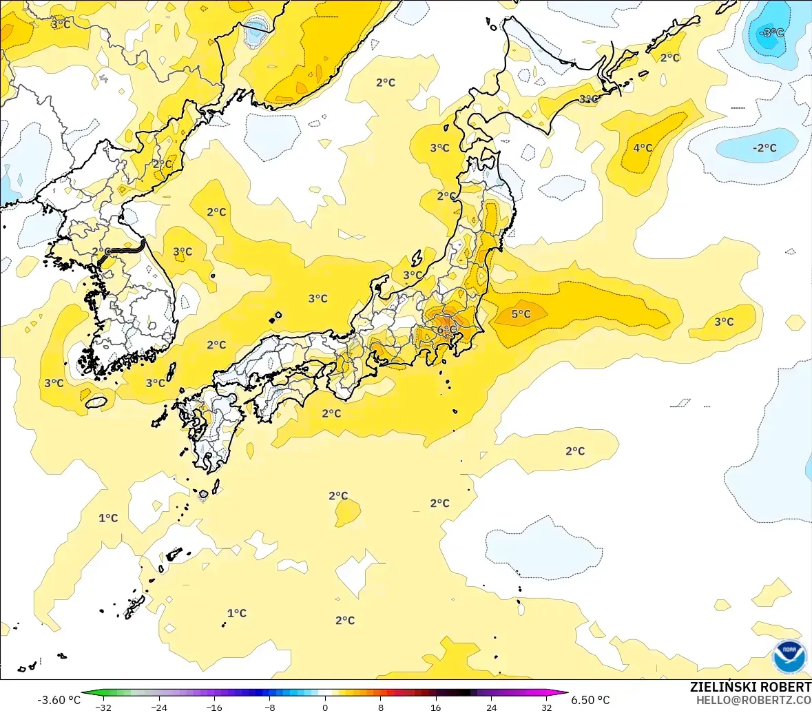 GFS modelo - Japón, Anomalía de temperatura a 2 m