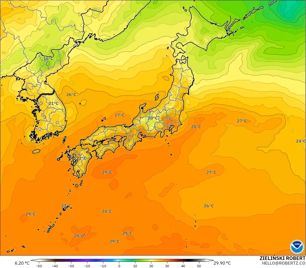 GFS modelo - Japón, Temperatura a 2 m