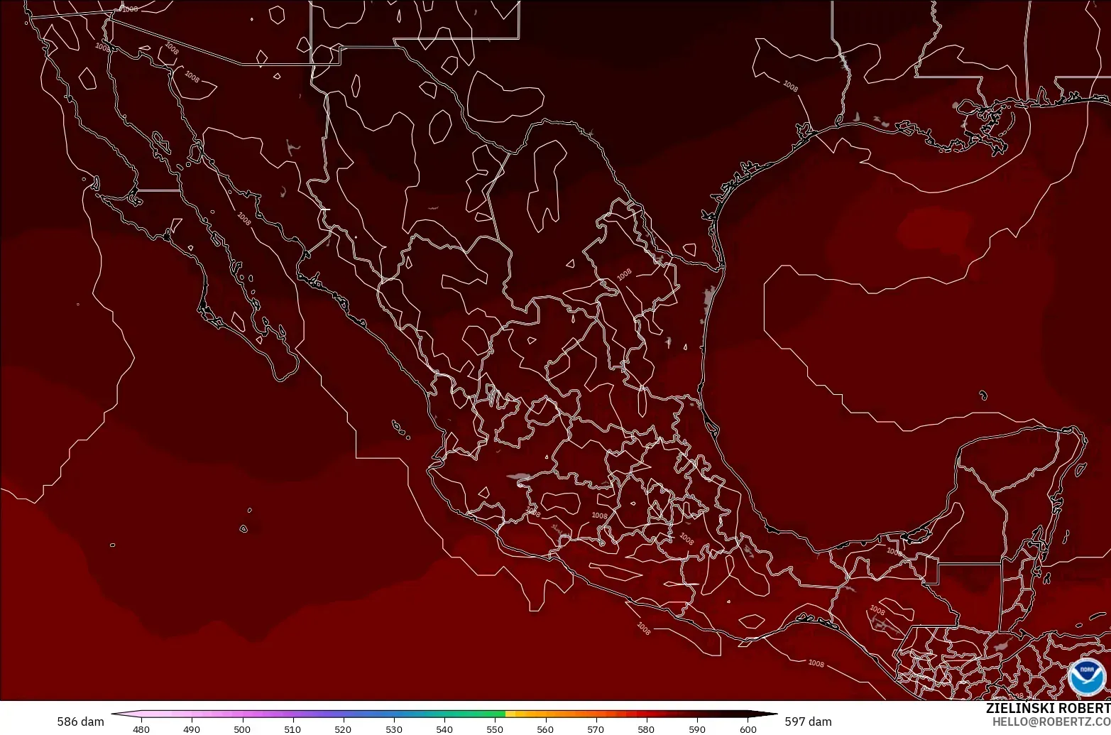 GFS modelo - México, Altura geopotencial a 500 hPa