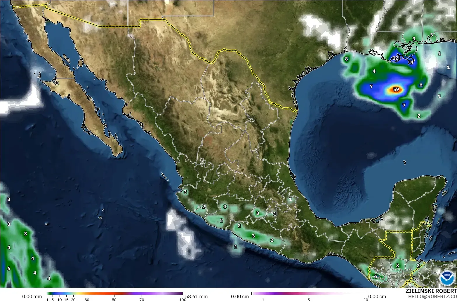 GFS modelo - México, Precipitación, nubes y presión