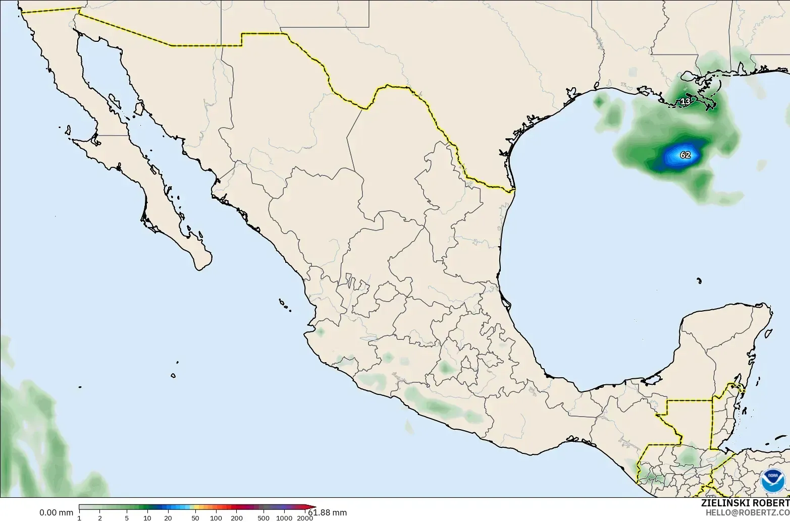 GFS modelo - México, Acumulación de precipitación