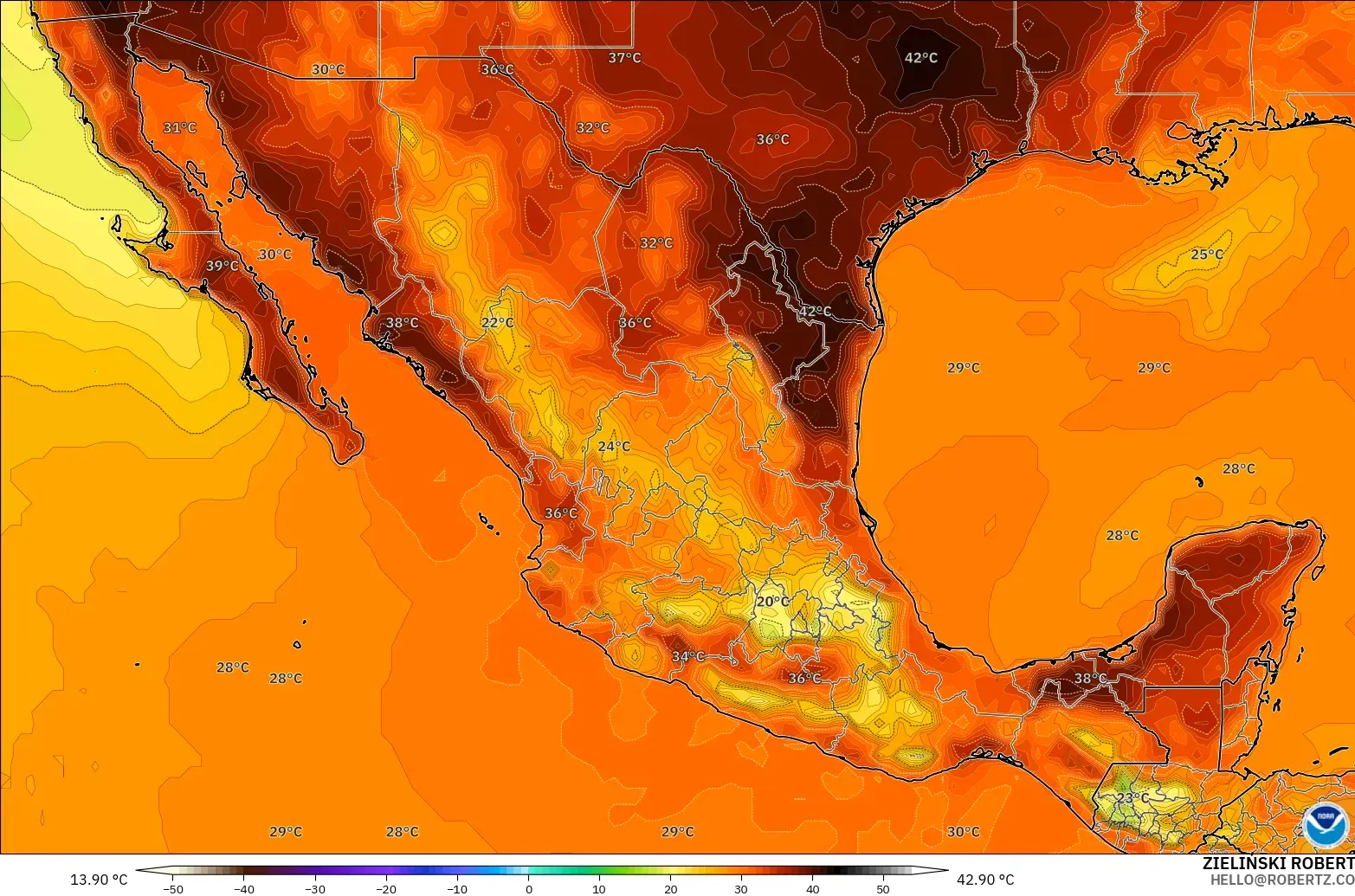GFS modelo - México, Temperatura a 2 m