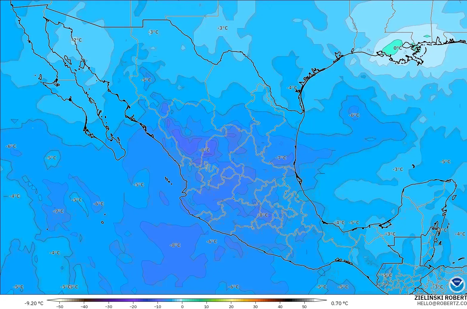 GFS modelo - México, Temperatura a 500 hPa