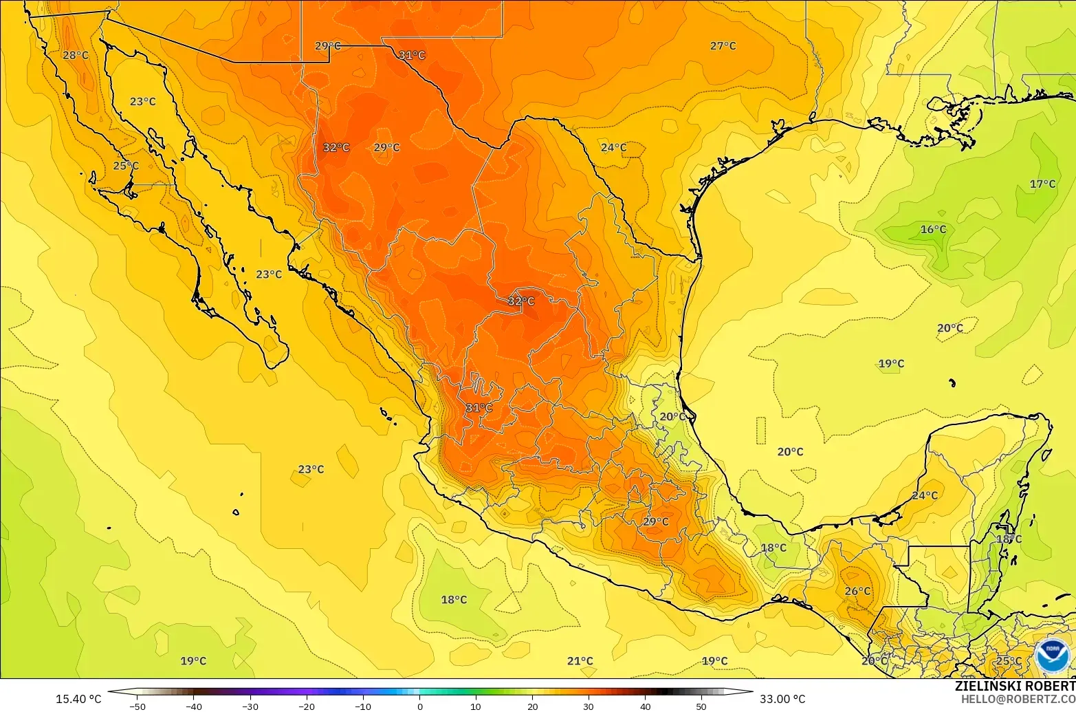 GFS modelo - México, Temperatura a 850 hPa