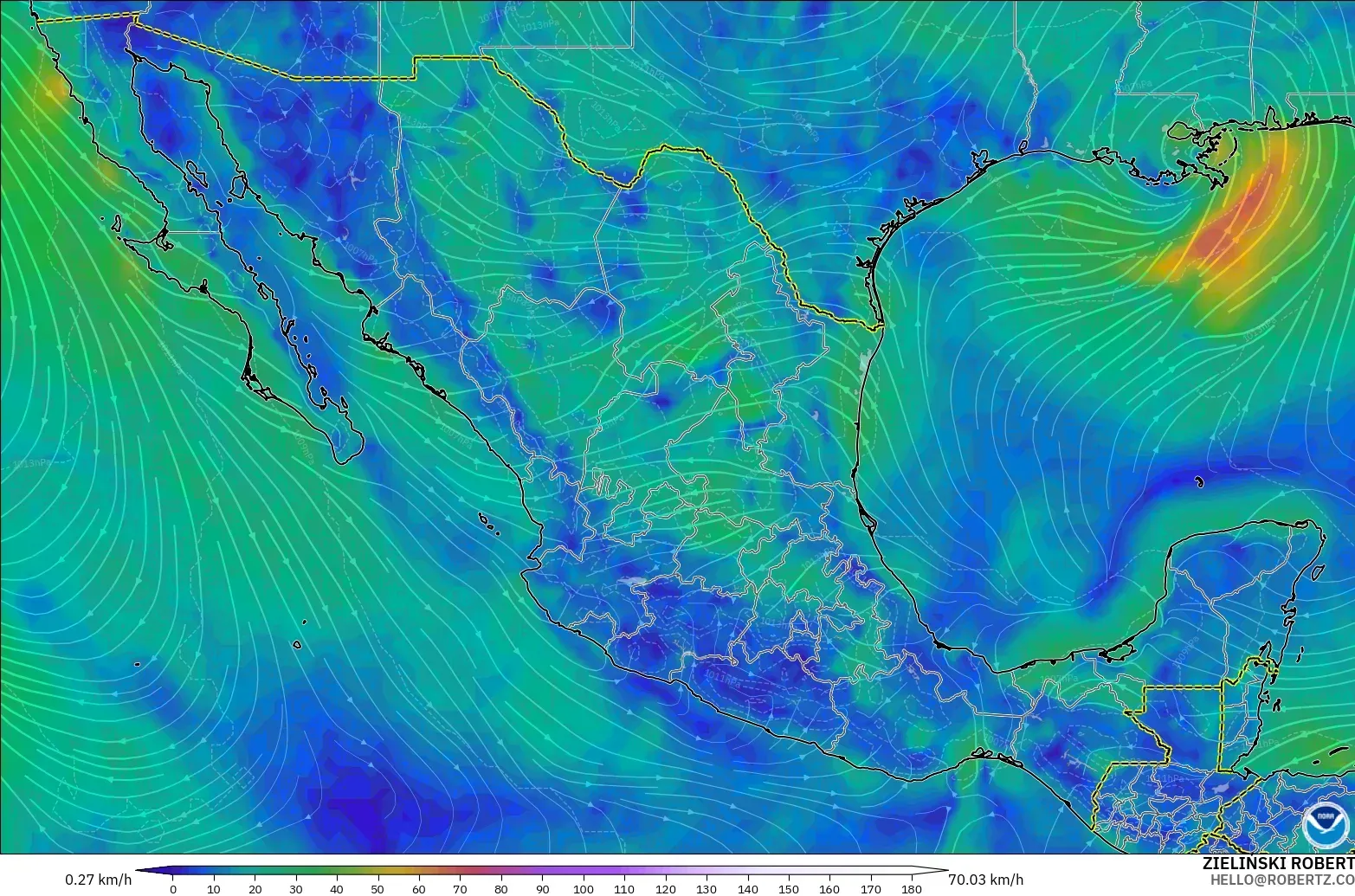 GFS modelo - México, Viento a 10 m