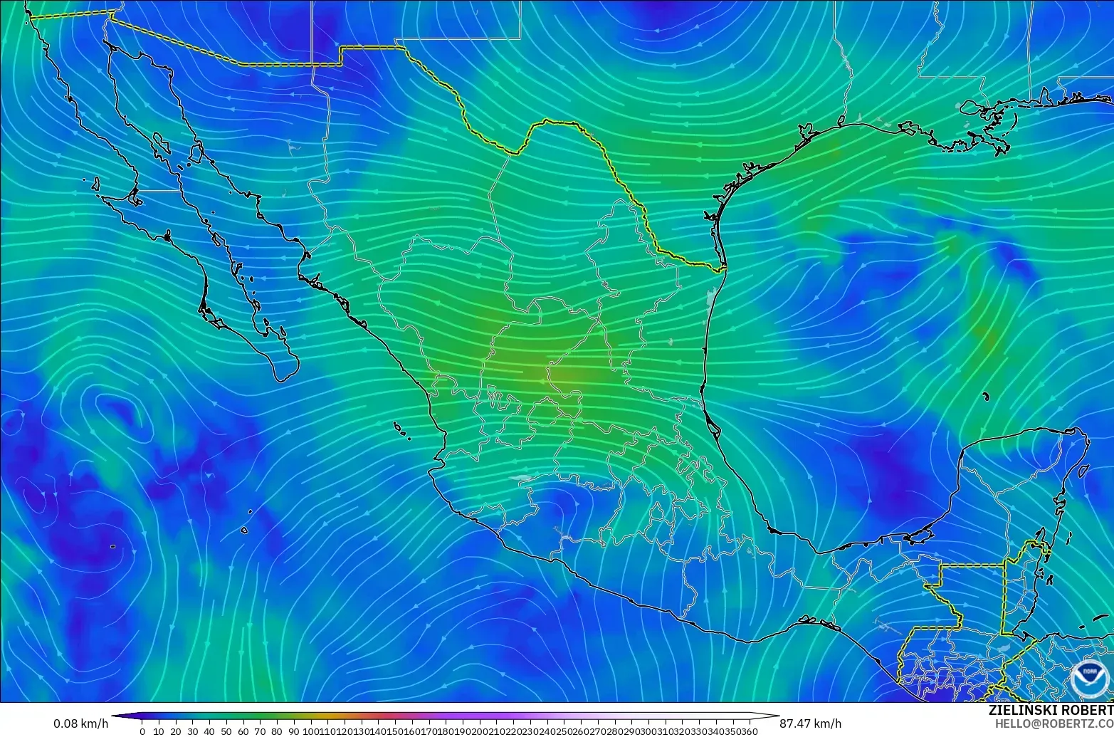 GFS modelo - México, Viento a 300 hPa (corriente en chorro)
