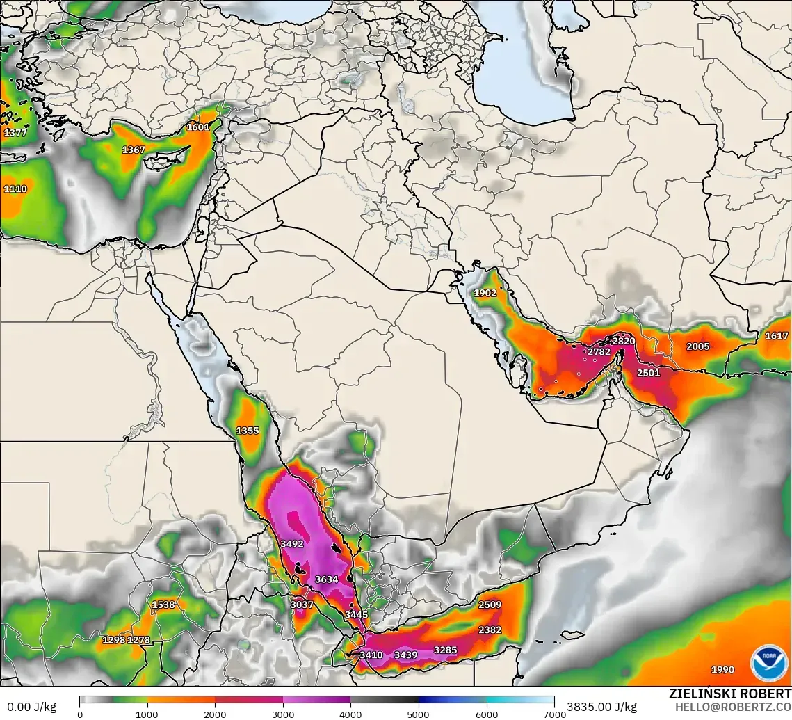 GFS modelo - Oriente Medio, CAPE