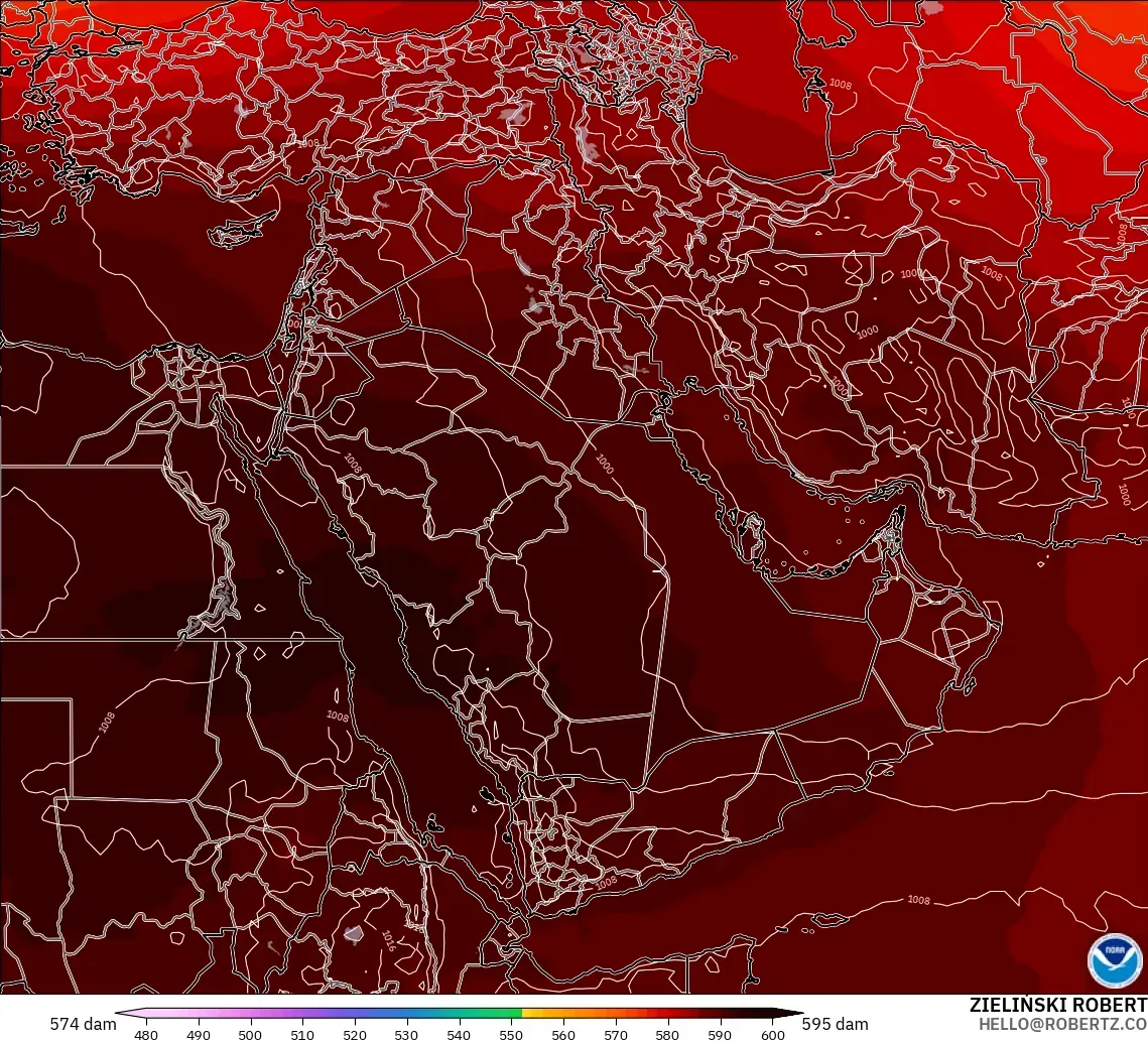 GFS modelo - Oriente Medio, Altura geopotencial a 500 hPa
