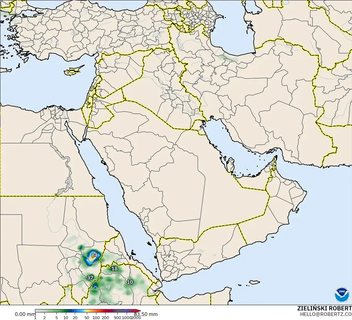 GFS modelo - Oriente Medio, Acumulación de precipitación