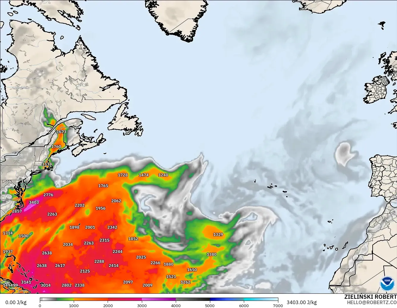 GFS modelo - Norte Atlántico, CAPE