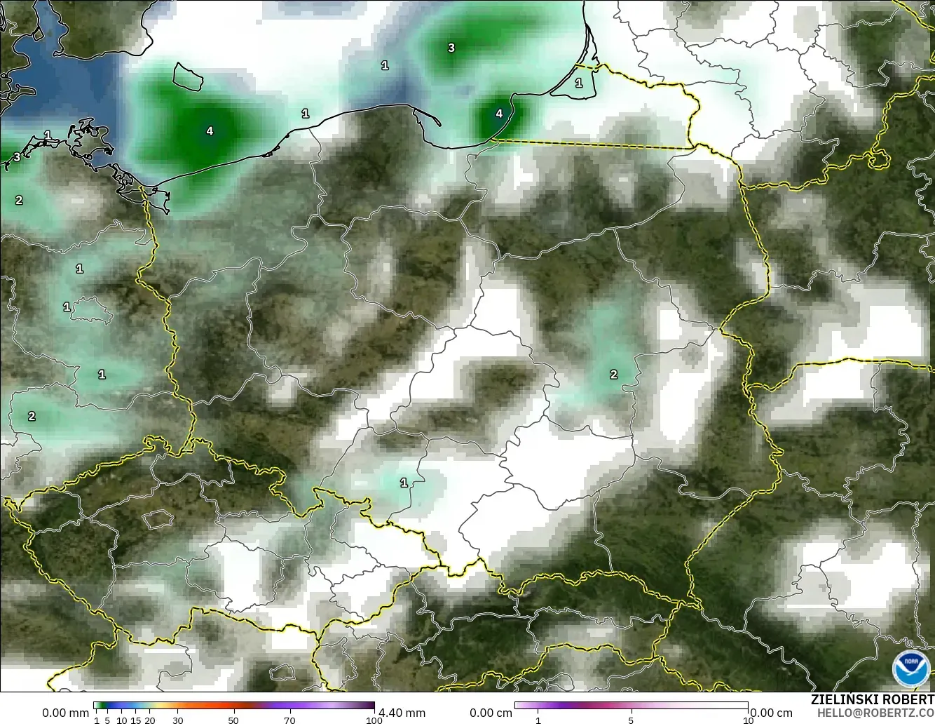 GFS modelo - Polonia, Precipitación, nubes y presión
