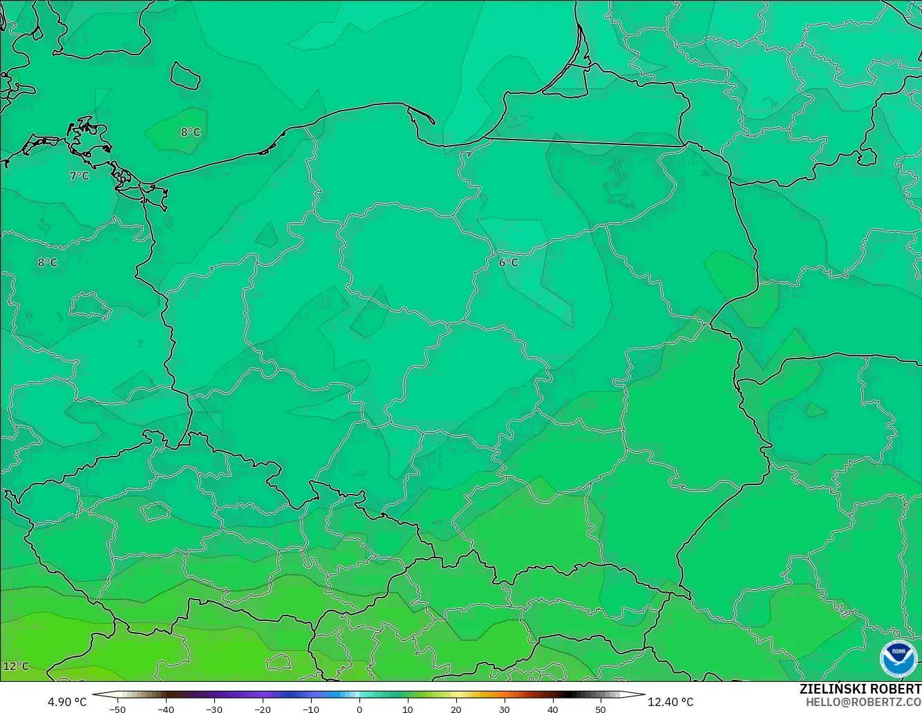 GFS modelo - Polonia, Temperatura a 850 hPa