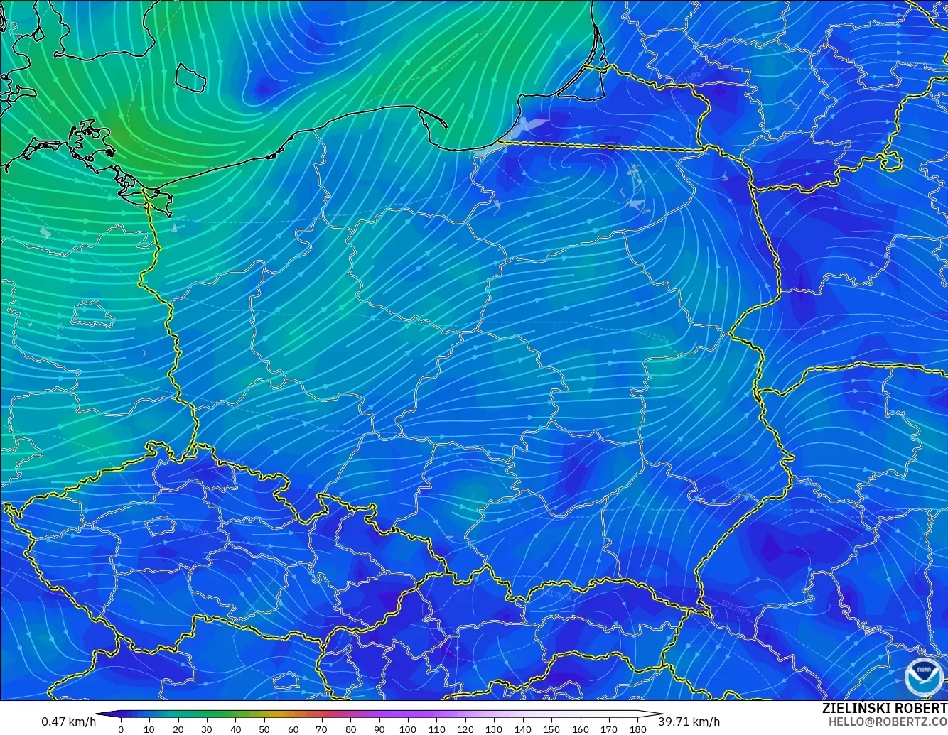 GFS modelo - Polonia, Viento a 10 m