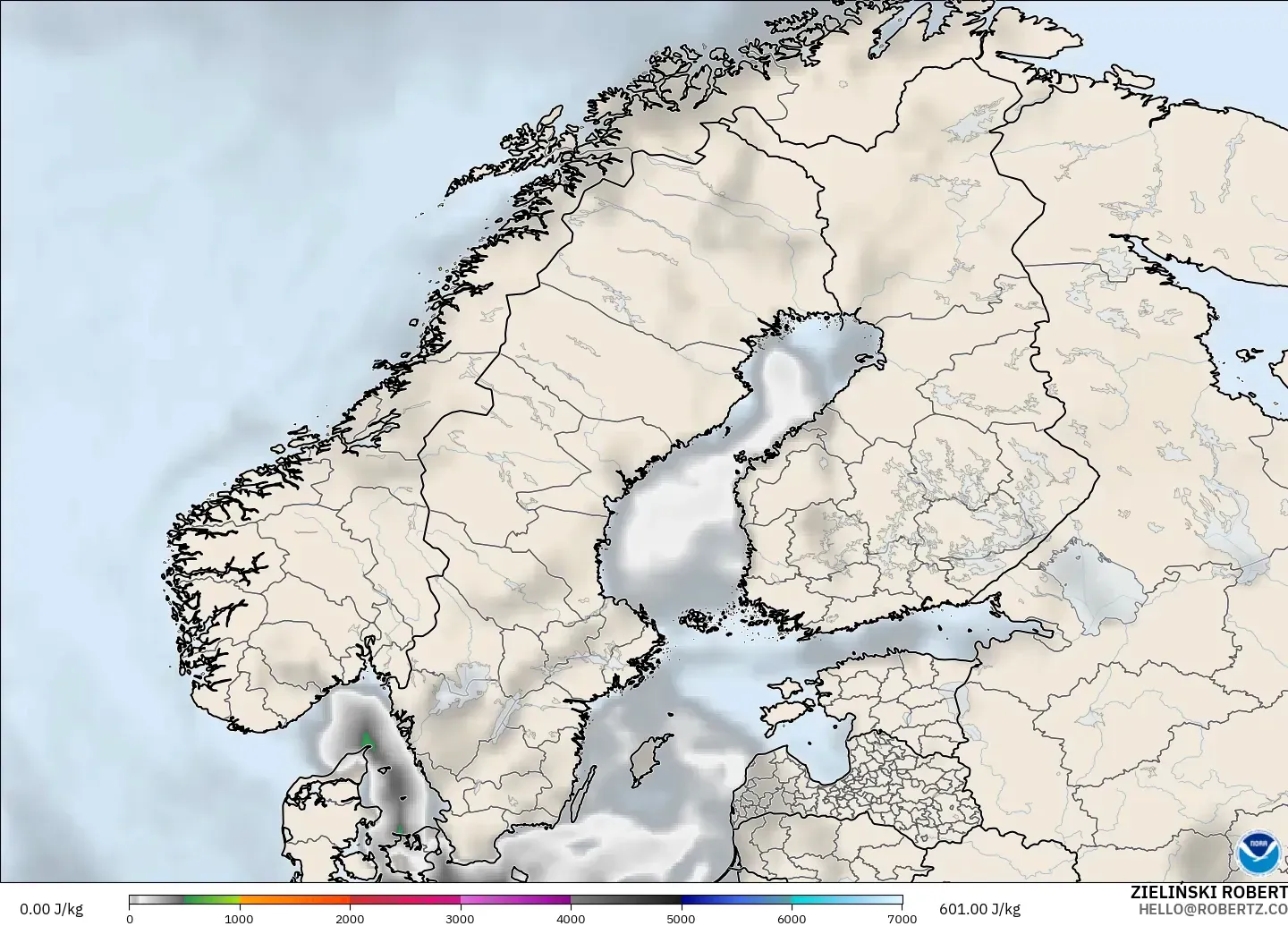 GFS modelo - Escandinavia, CAPE