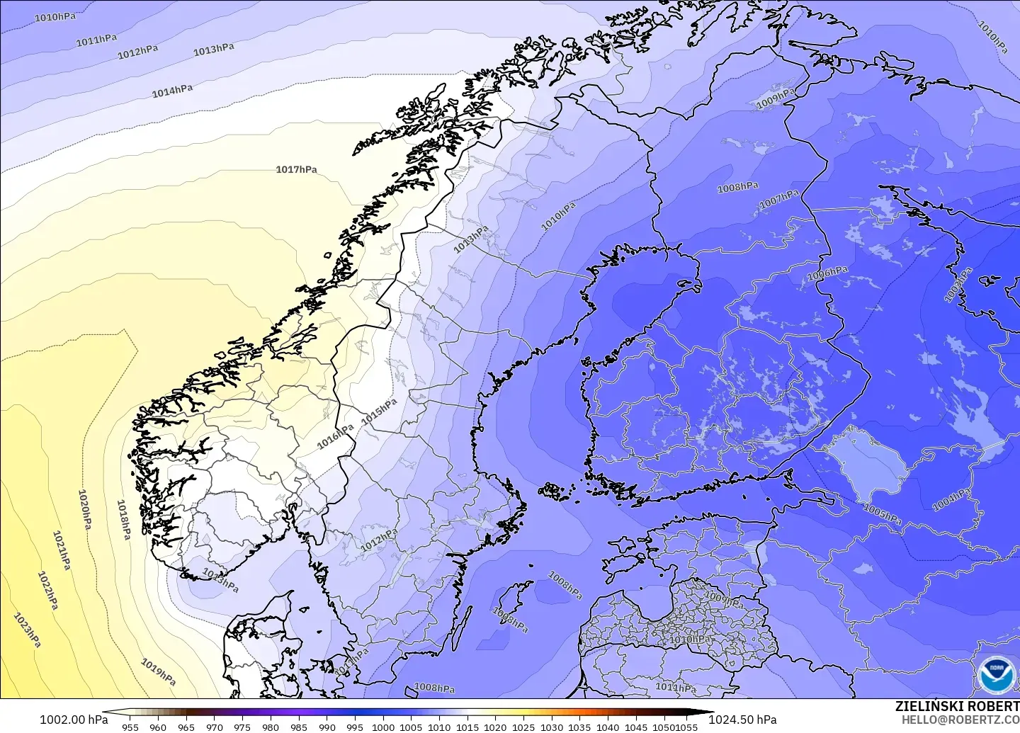 GFS modelo - Escandinavia, Presión