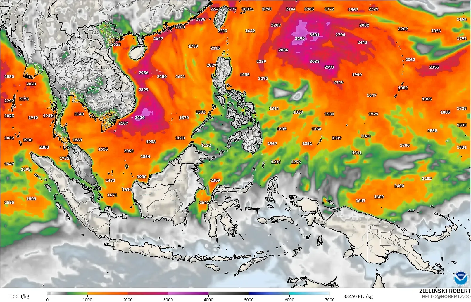 GFS modelo - Sudeste Asiático, CAPE