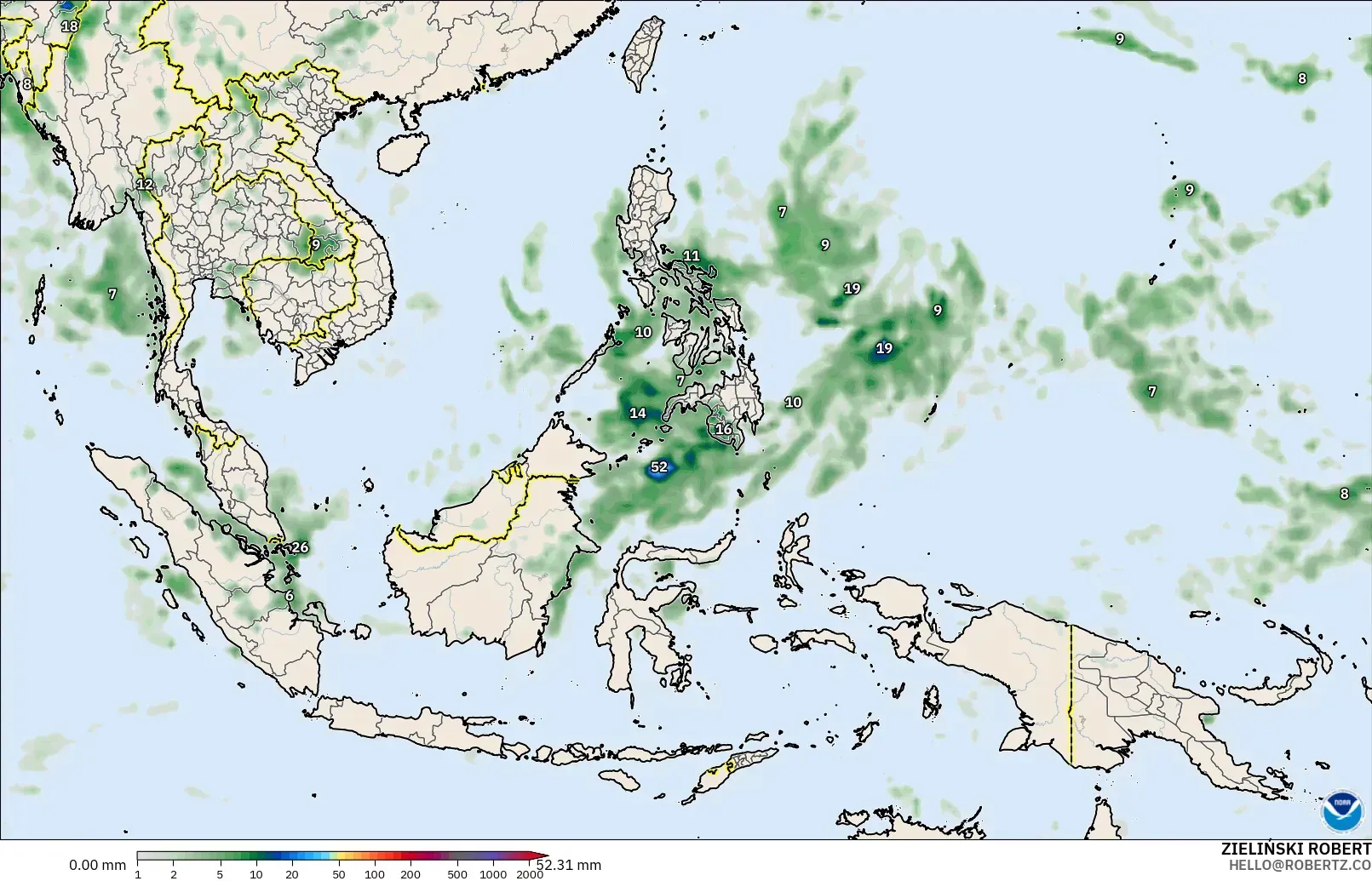 GFS modelo - Sudeste Asiático, Acumulación de precipitación