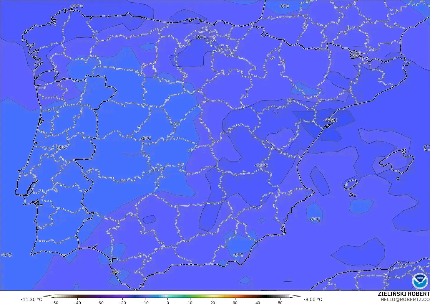 GFS modelo - España, Temperatura a 500 hPa