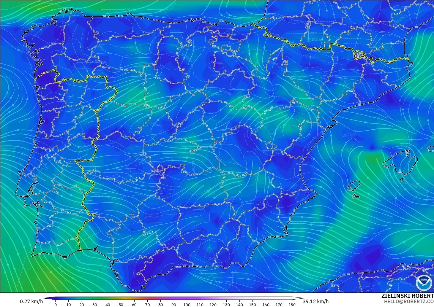 GFS modelo - España, Viento a 10 m
