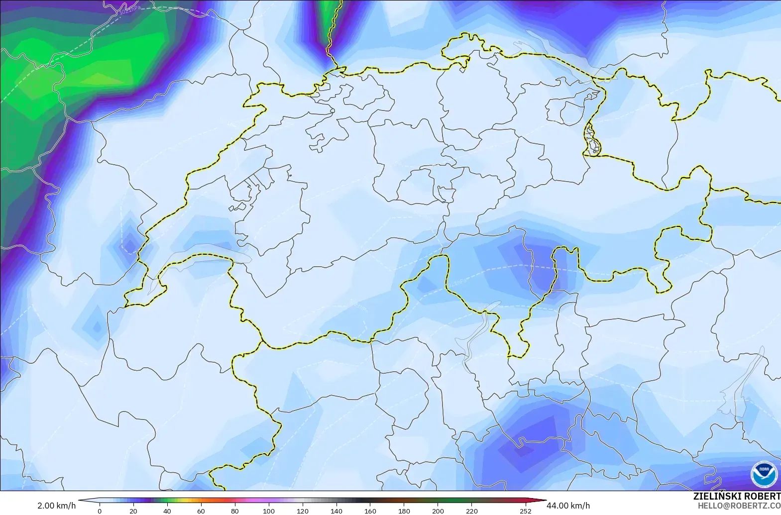 GFS modelo - Suiza, Ráfagas de viento