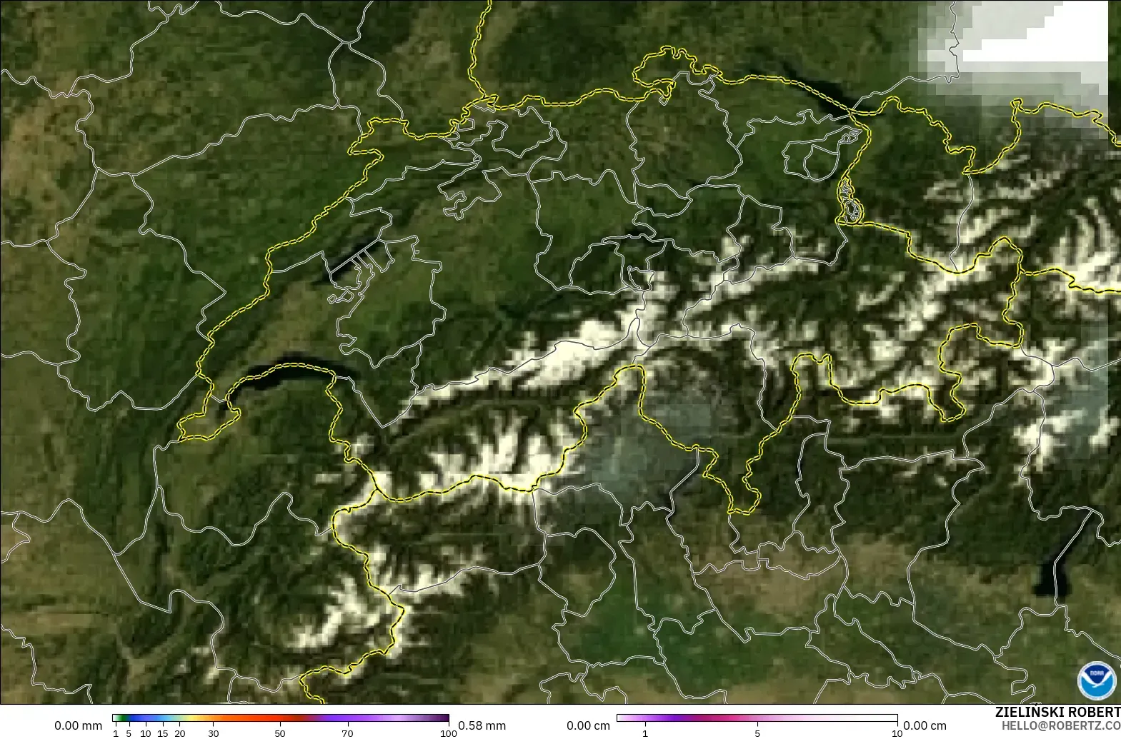 GFS modelo - Suiza, Precipitación, nubes y presión