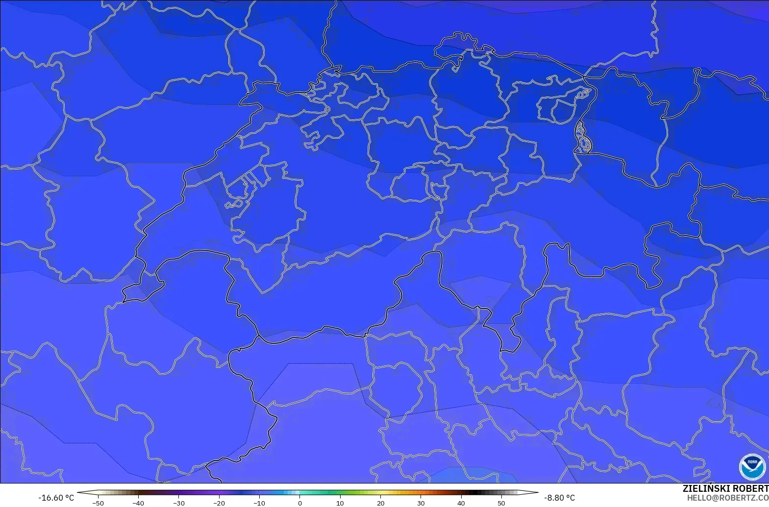 GFS modelo - Suiza, Temperatura a 500 hPa
