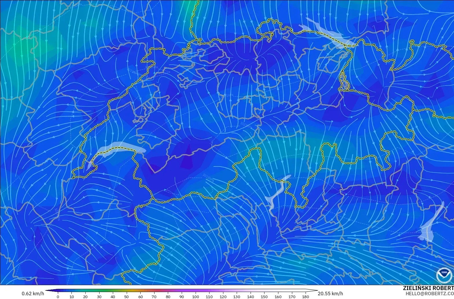 GFS modelo - Suiza, Viento a 10 m