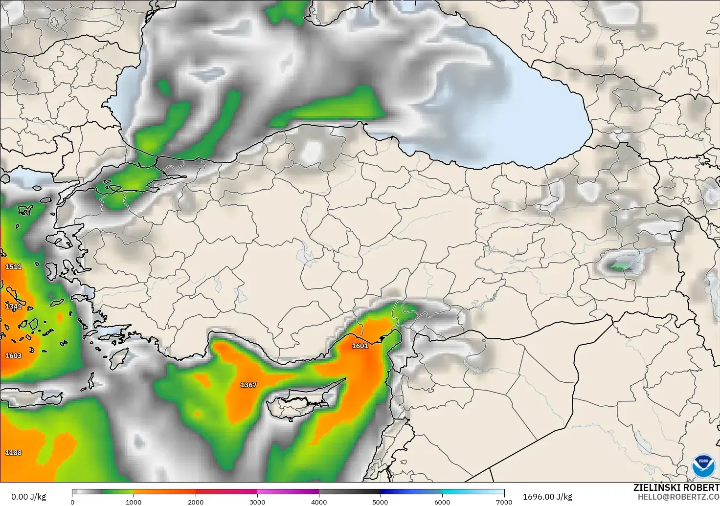 GFS modelo - Turquía, CAPE