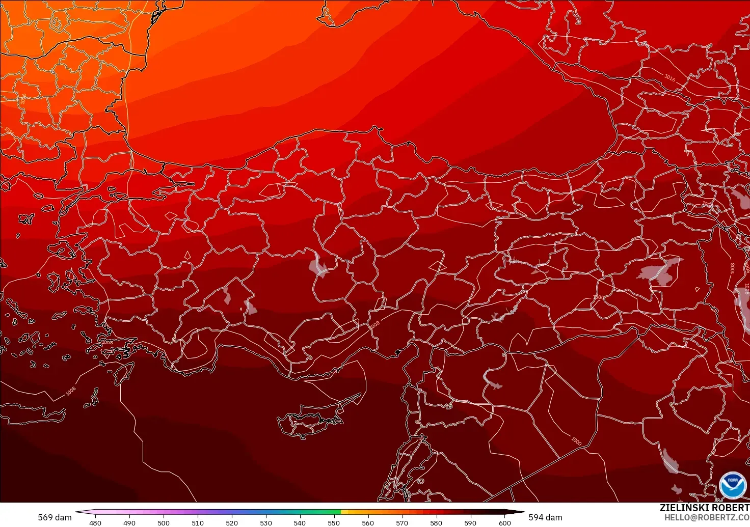 GFS modelo - Turquía, Altura geopotencial a 500 hPa