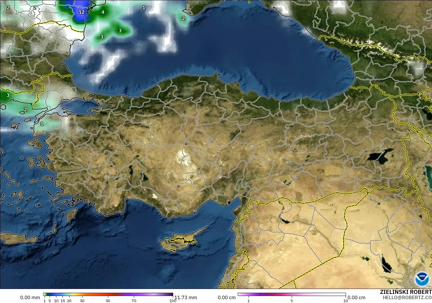 GFS modelo - Turquía, Precipitación, nubes y presión