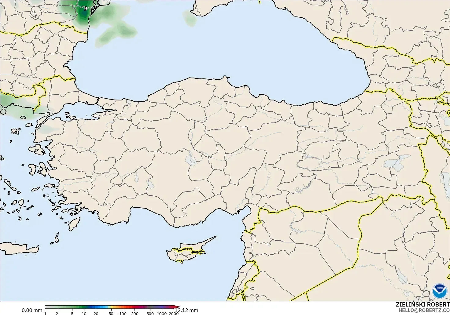 GFS modelo - Turquía, Acumulación de precipitación